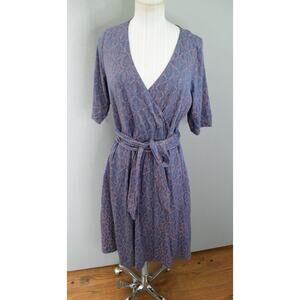 Toad&Co Dress Womens Large Blue Wrap Belted Cue Wrap Cafe Organic Cotton